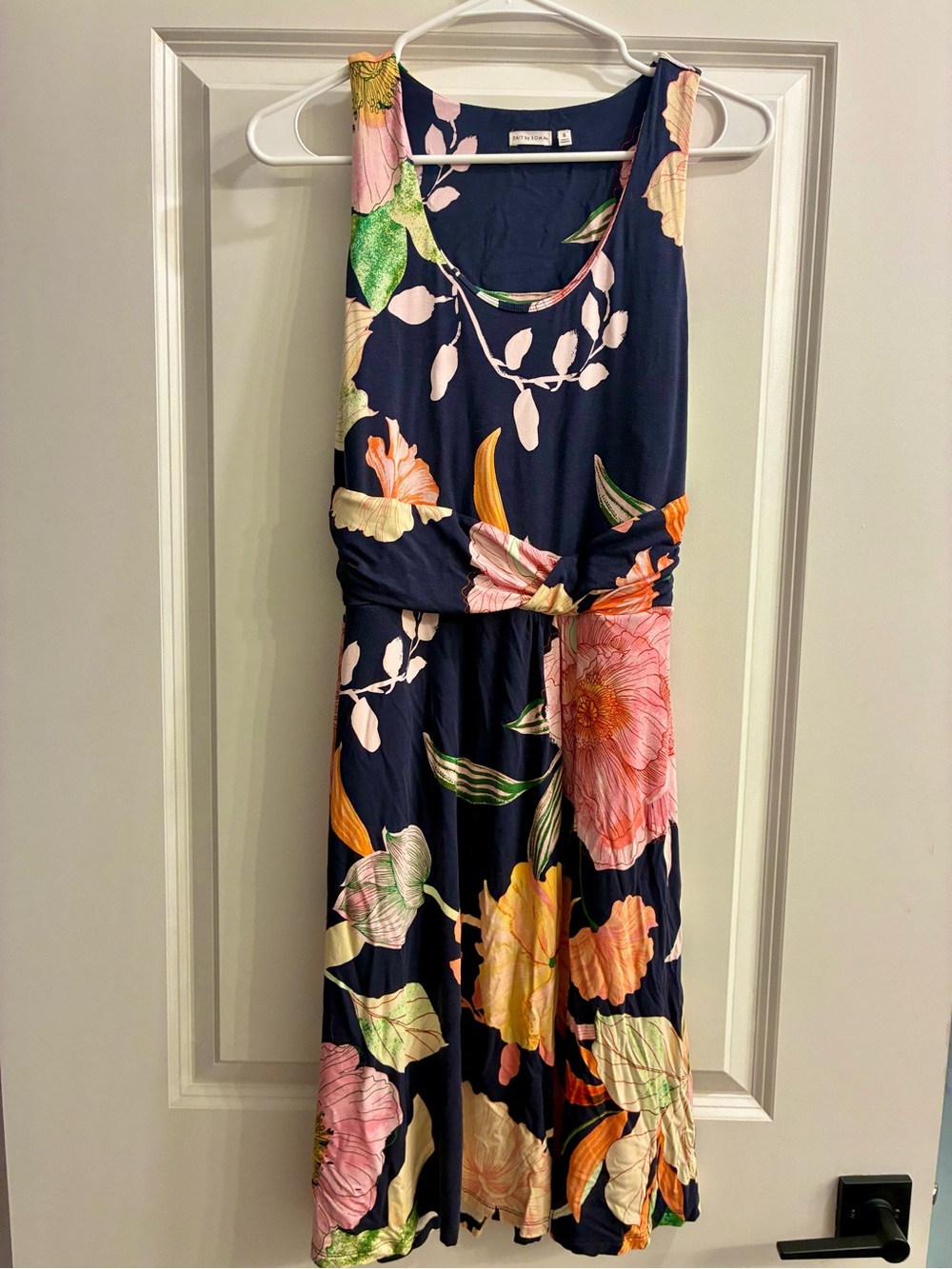 24/7 by Soma Navy Floral Sleeveless Tie-Waist Dress
